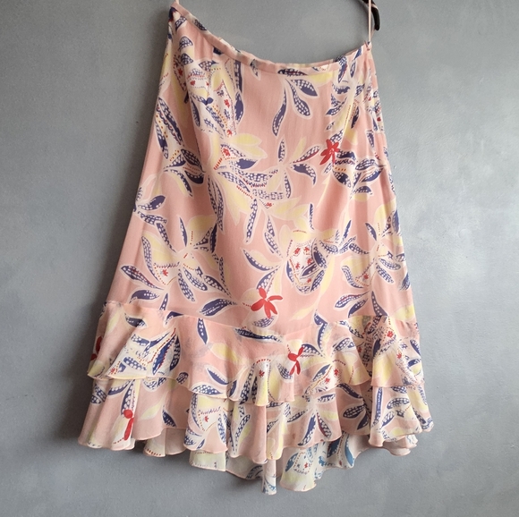 SEE BY CHLOÈ SILK RED, YELLOW, FRILL SKIRT, SIZE US 10, NEW - Picture 2 of 14